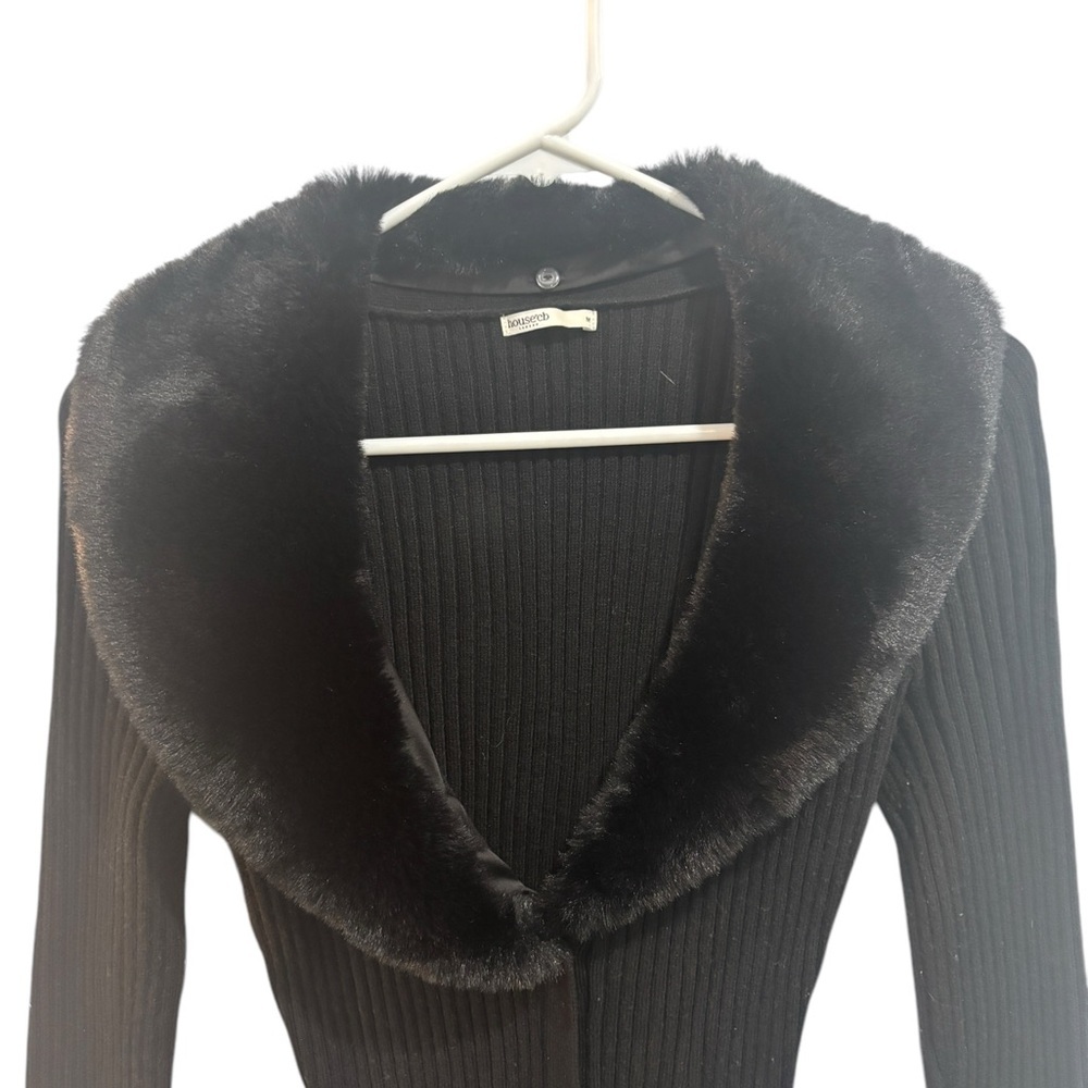 House of CB Ribbed Black Midi Dress with Faux Fur Collar - Picture 9 of 14